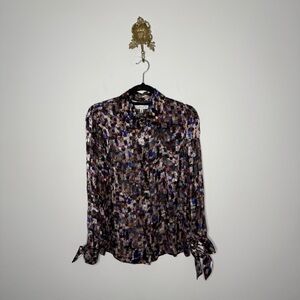 Milly Painted-Print Tie-Cuff Blouse S